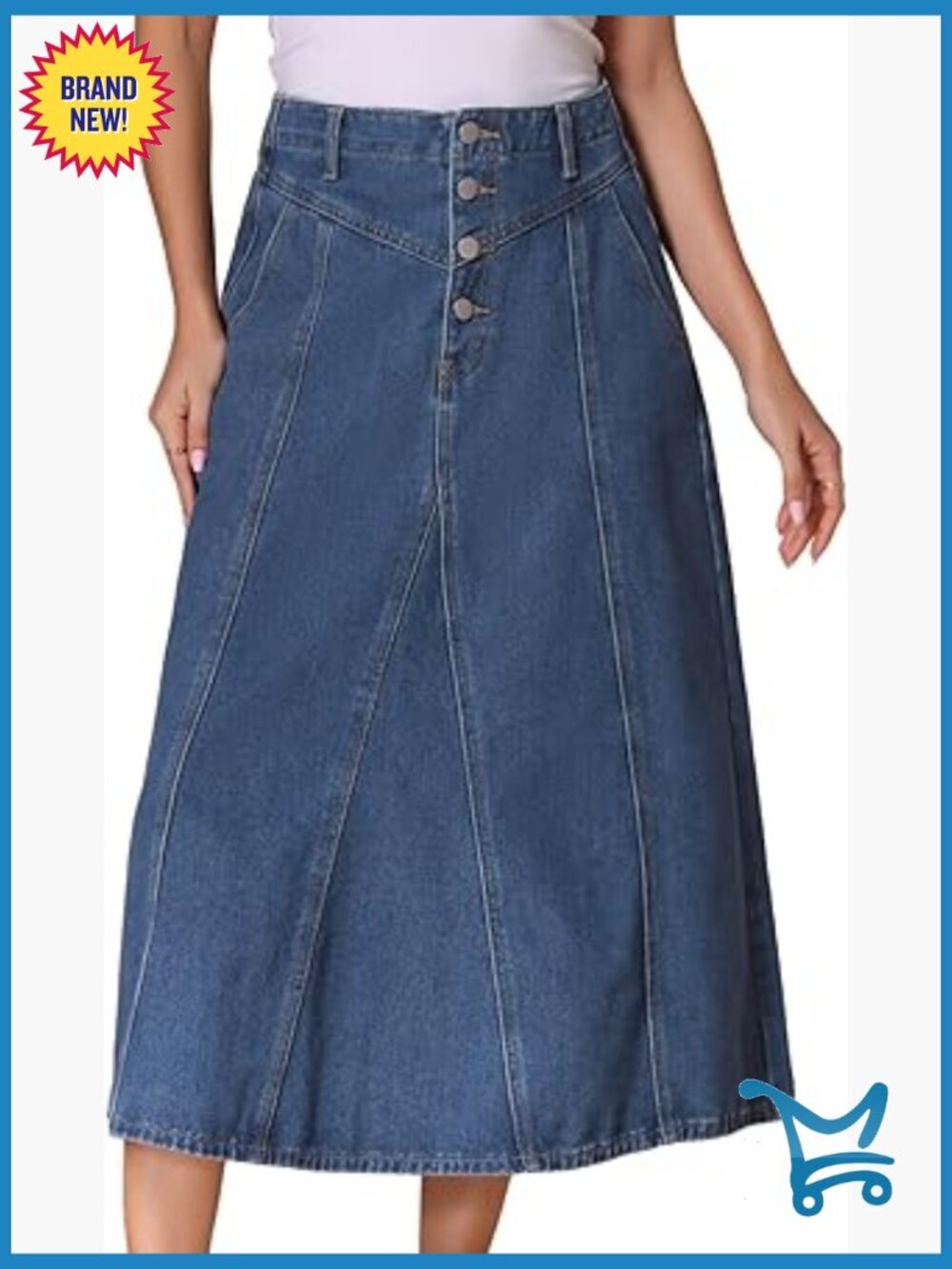 High Waisted A-Line Frayed Midi Denim Skirt with Pockets